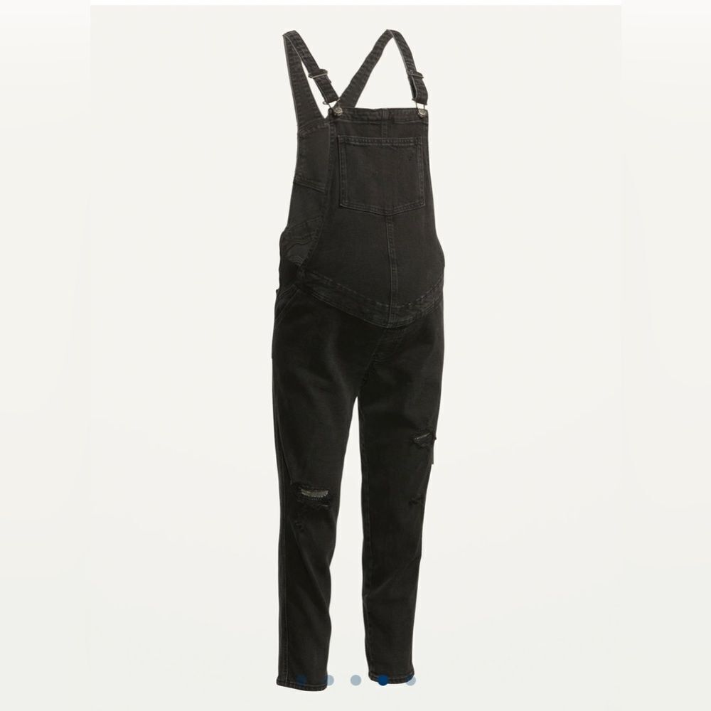 NWT Old Navy Black Side Panel distressed Maternity Overalls size 16. - Picture 7 of 9